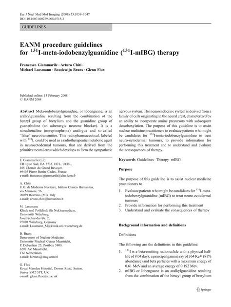 (PDF) EANM procedure guidelines for 131I-meta-iodobenzylguanidine (131I-mIBG) therapy