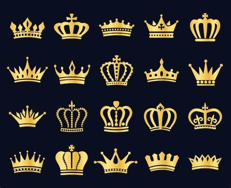 Premium Vector | Royal gold king crowns icon silhouette, heraldic crown elements. Vintage ...