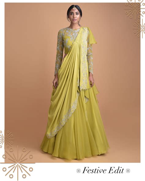 Chartreuse Green Lehenga With A Pre Stitched Ruffle Dupatta And ...