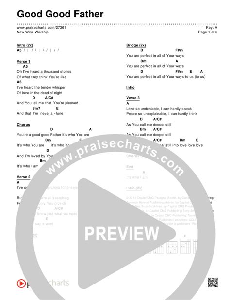 Good Good Father Chords PDF (New Wine Worship) - PraiseCharts