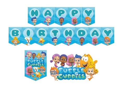 Bubble Guppies Personalized Printable Birthday Flag Banner inside Bubble Guppies Birthday Banner ...