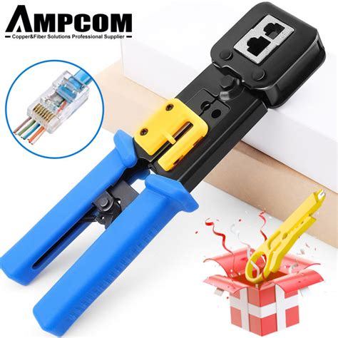 AMPCOM RJ45 Crimp Tool Pass Through CAT5 CAT5E CAT6 Crimper Cutter Stripper for RJ45 RJ12 RJ11 ...