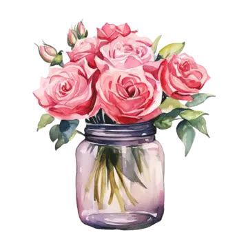 A Bouquet Of Roses In Vase Watercolor Painting, Bouquet Of Roses, Watercolor Painting, Rose PNG ...