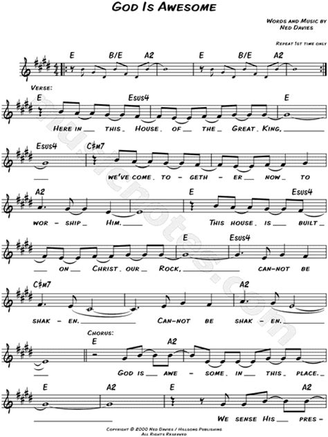 Hillsong "God Is Awesome" Sheet Music (Leadsheet) in E Major (transposable) - Download & Print ...