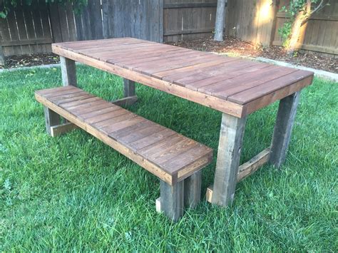 Now available from Barn Door Creations this is a rustic farmhouse style dining table and benches ...