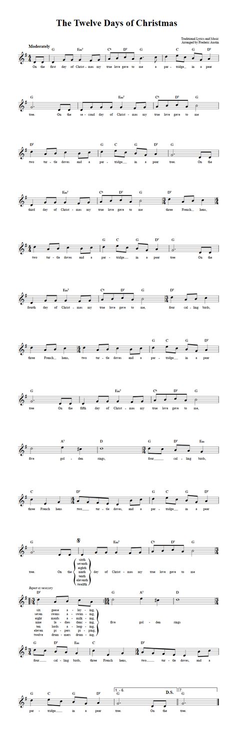 The Twelve Days of Christmas B-Flat Instrument Sheet Music (Lead Sheet ...