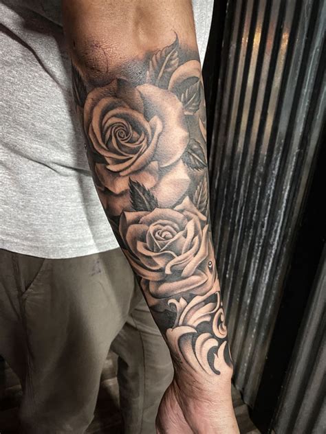 Roses flowers tattoo forearm half sleeve man – Artofit