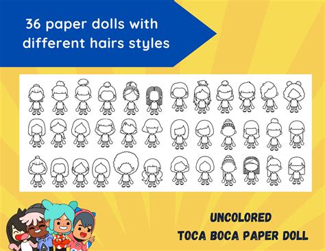 Color Toca Boca Paper Doll With Different Hairstyles / Coloring Page / Toca Boca Papercraft ...