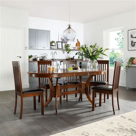 Townhouse Oval Dark Wood Extending Dining Table with 4 Oxford Dark ...