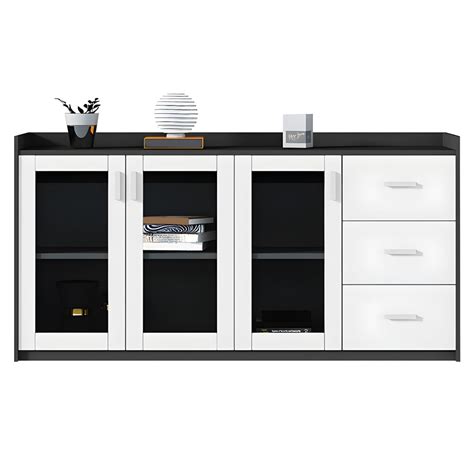 Modern Black Wood Storage Cabinet with Doors and Shelves for Office ...