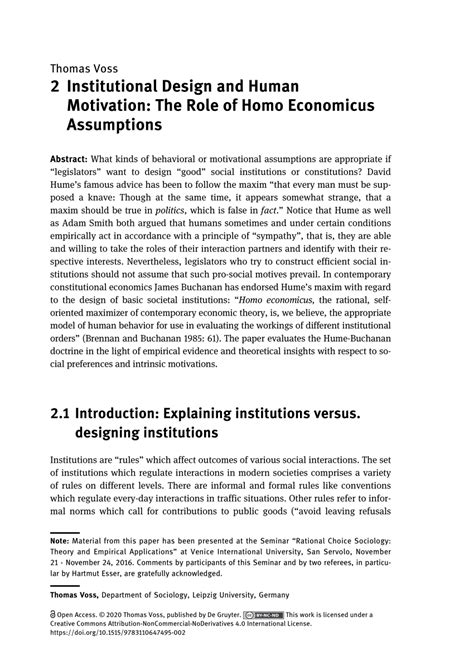 (PDF) 2. Institutional Design and Human Motivation: The Role of Homo Economicus Assumptions