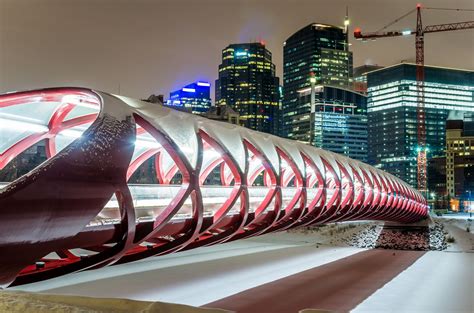 Peace Bridge at Night - Peace Bridge in Calgary on a Winter Night ...