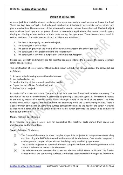AUTOMOBILE/ MECHANICAL ENGG.: Design Of Screw Jack