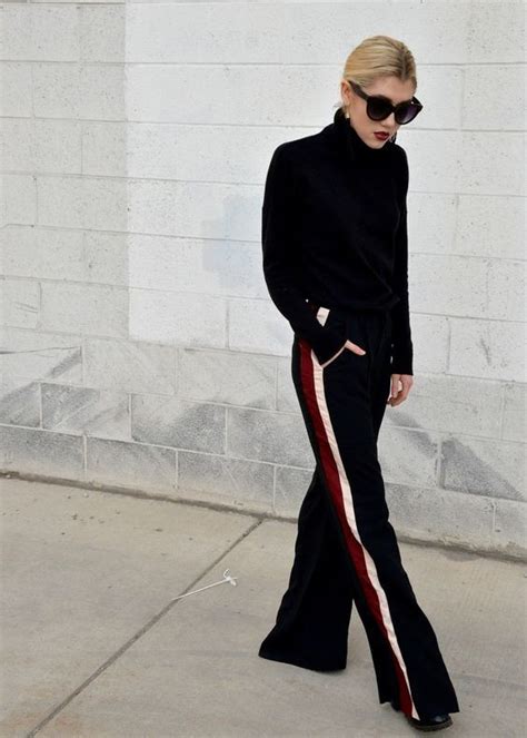 Wide leg track pants outfit | Outfits With Side Stripe Trousers For ...