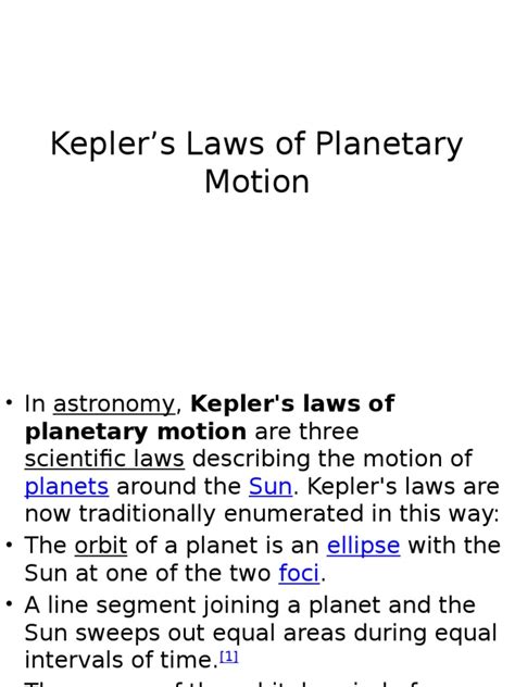 Kepler’s Laws of Planetary Motion Wikipedia.pptx | Orbit | Johannes Kepler