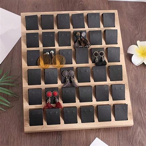 1 Set Bamboo & Wood Ear Stud & Hoop Display Card Stand With Multiple ...