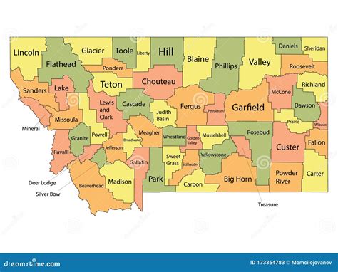 Montana County Map stock vector. Illustration of names - 173364783