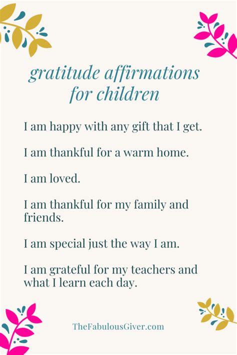 Gratitude Affirmations for Children - The Fabulous Giver