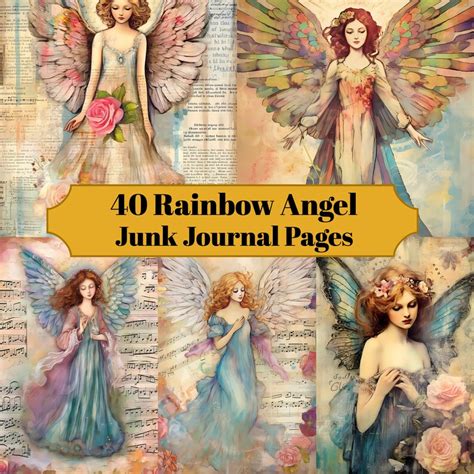40 Rainbow Angel Junk Journal Pages Printable Vintage Angel - Etsy