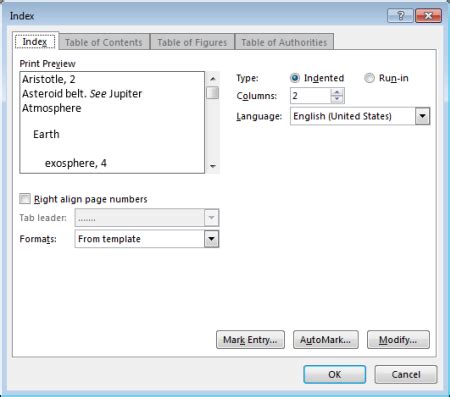 Create and update an index - Word