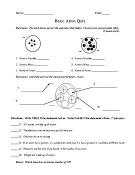 Basic Atom Quiz by Elizabeth DeBoo | Teachers Pay Teachers