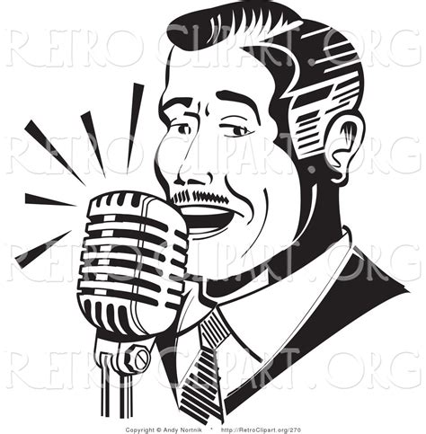 Retro Clipart of a Retro Man Singing or Announcing into a Microphone by Andy Nortnik - #270