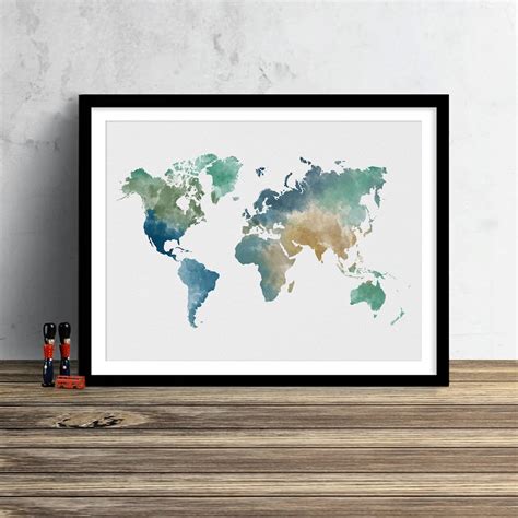 World Map Watercolor Illustration Art Print Large Map Print - Etsy