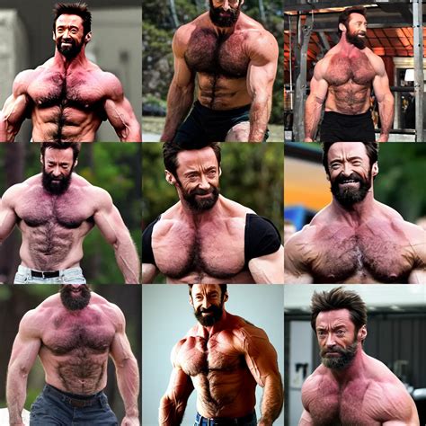 hugh jackman as a big burly padded hairy strongman | Stable Diffusion