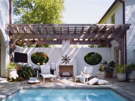 Spanish Colonial - Pool Terrace - Pool Deck - Outdoor Fireplace | Pergola, Backyard fireplace ...