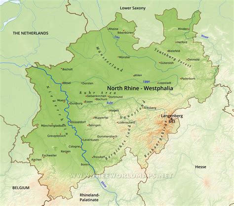 North Rhine Westphalia Physical Map
