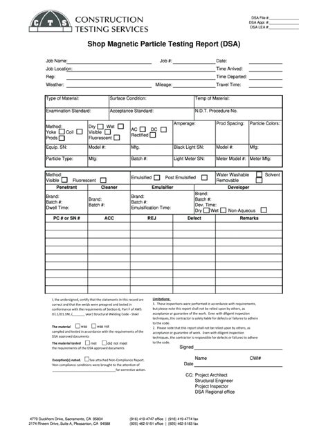 Fillable Online Shop Magnetic Particle Testing Report DSA Fax Email ...