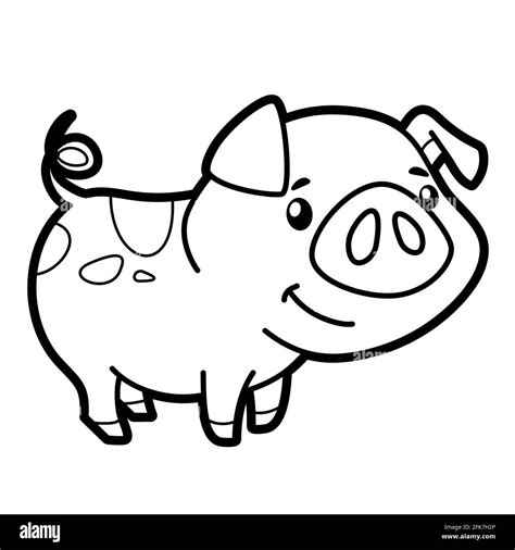 Coloring book or page for kids. pig black and white illustration Stock ...