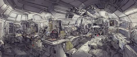 concept art for the interior of a space station by kim | Stable Diffusion