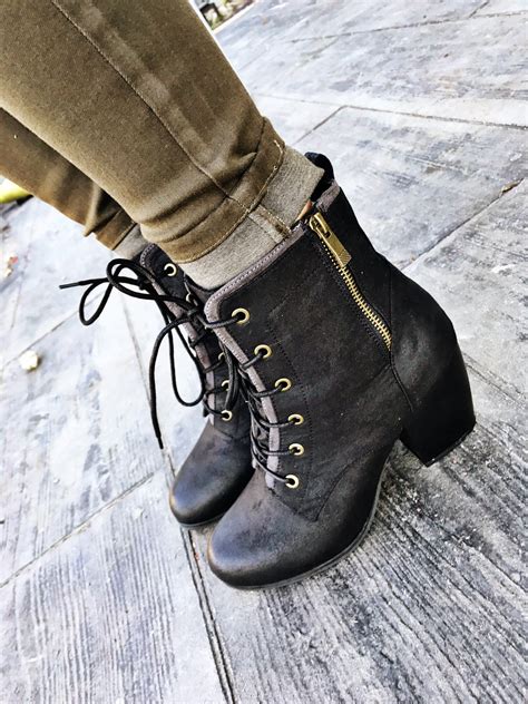 Lace up Combat boots. Chunky heel. Faux suede. Zipper on side | Lace up combat boots, Combat ...