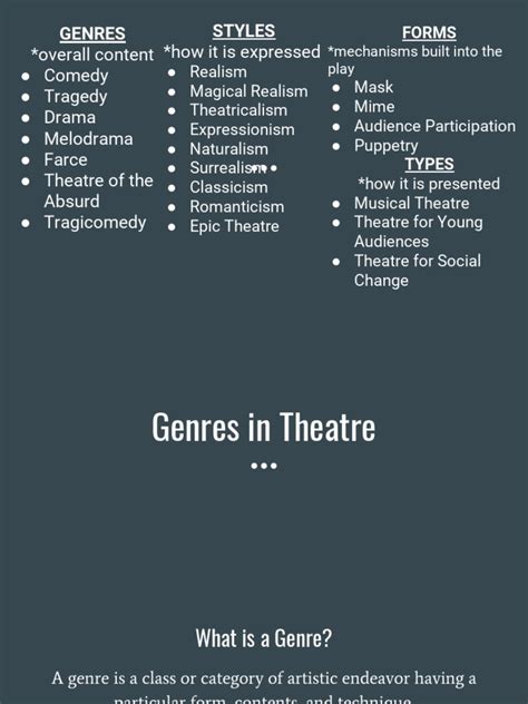 Genres From Understanding Theatre | PDF | Play (Theatre) | Theatre