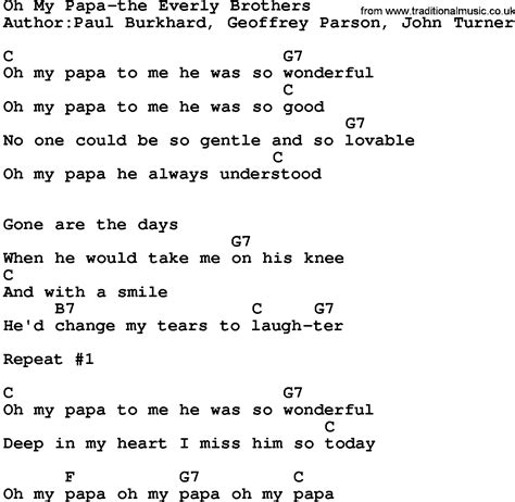 Country Music:Oh My Papa-The Everly Brothers Lyrics and Chords