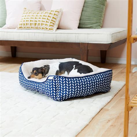 FRISCO Sherpa Rectangular Bolster Cat & Dog Bed, Navy Herringbone, Medium - Chewy.com