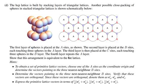 (d) The hcp lattice is built by stacking layers of | Chegg.com