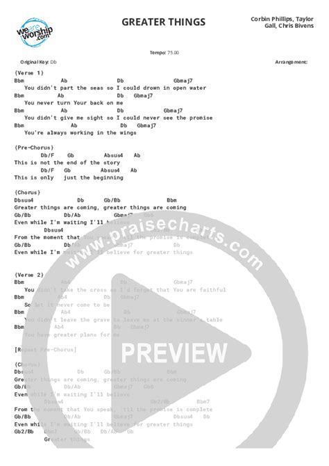 Greater Things Chords PDF (Thrive Worship) - PraiseCharts