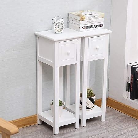 EXQUI Bedside Tables Set of 2 with Drawer White Slim Living Room Tables Small Nightstand with ...