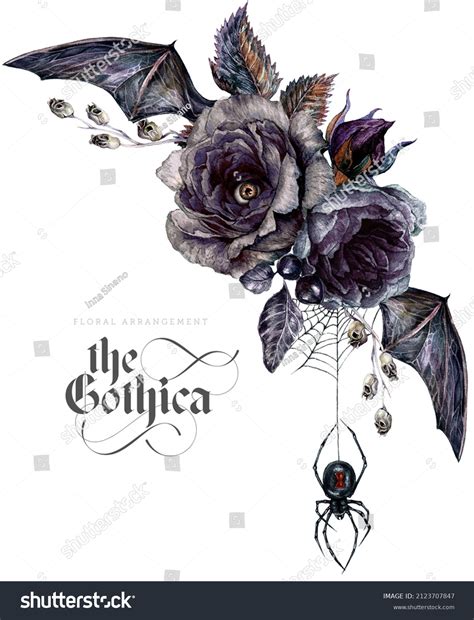 Watercolor Floral Gothic Arrangement Isolated On Stock Illustration 2123707847 | Shutterstock