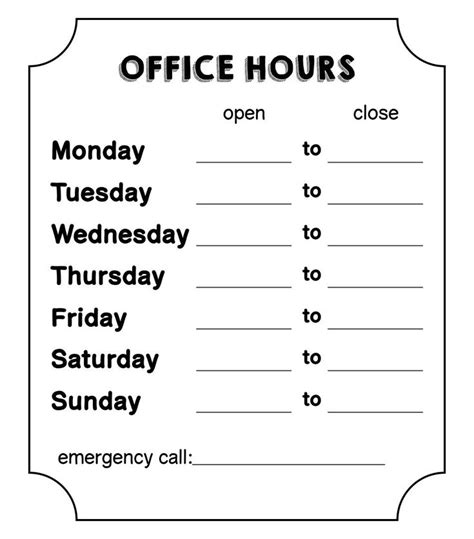 Office Hours Sign Template Printable | Business hours sign, Word ...