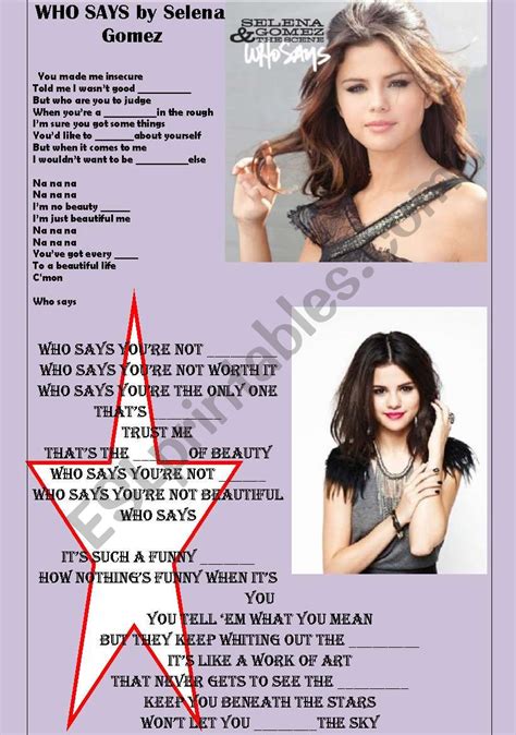 WHO SAYS by Selena Gomez - ESL worksheet by stradivarius