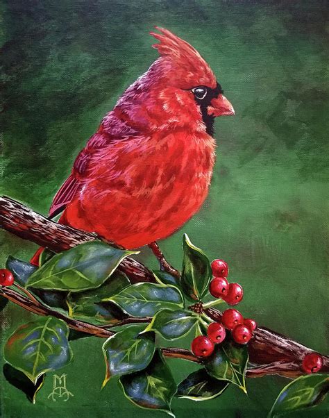 Christmas Cardinal Painting by Marco Aguilar - Pixels