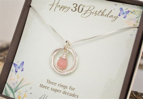 30th Birthday jewelry for daughter, 30th Birthday for her, 3 Decades necklace, Pink opal ...