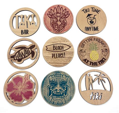 Tiki Bar Coaster Design Bundle 12 Unique Designs SVG, DXF Laser Cutting ...