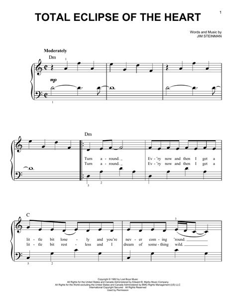 Total Eclipse Of The Heart by Bonnie Tyler Sheet Music for Very Easy Piano at Sheet Music Direct