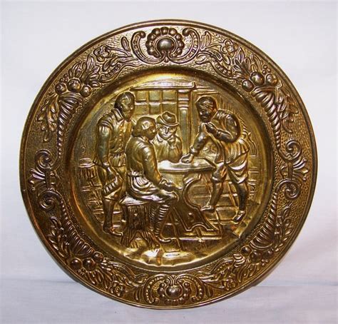 Vintage BRASS Decorative Wall Plate LARGE 14-1/2" PUB SCENE Tin MADE IN ENGLAND #Unknown | Brass ...