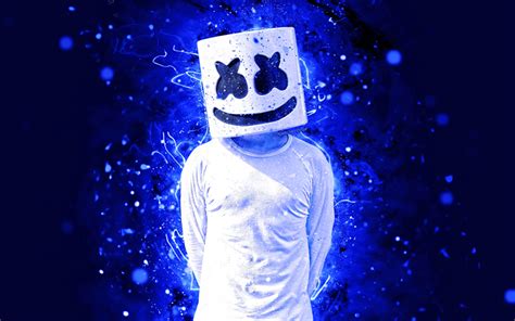 Descargar fondos de pantalla Marshmello DJ, 4k, dakr de neón azul ...