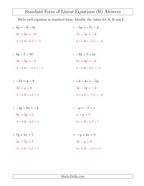 Rewriting Linear Equations in Standard Form (H)